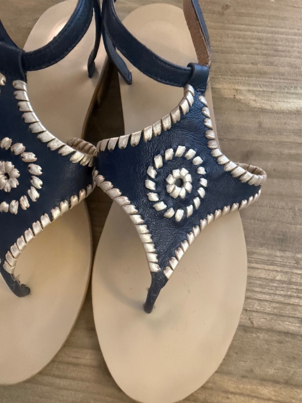 Jack Rogers Maci Sandals - Midnight Blue with Gold Whipstitching - Picture 3 of 6